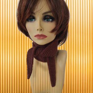 Sophie Scarf, Neck scarf, small scarf Knitted Handmade Scarf Brown Chocolate